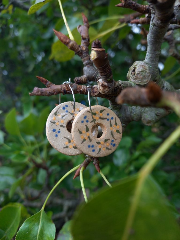 Ceramic Flower Wheel Earrings